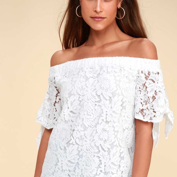 Lulus Ethereal View Ivory Lace Off-the-Shoulder Top - Picture 2 of 3